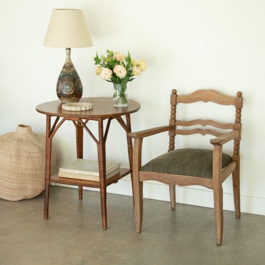 French Wood and Wicker Side Table