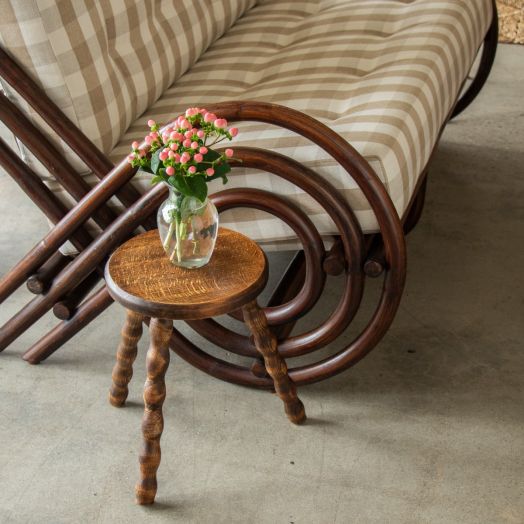 Short French Wood Tripod Stool