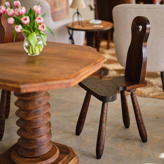 French Brutalist Carved Wood Chair