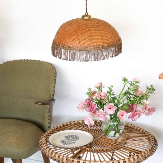 French Wicker Dome Pendant Light