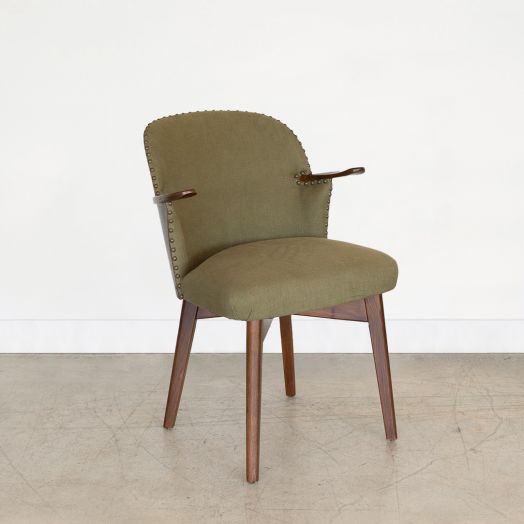 Vintage Wood and Linen Armchair