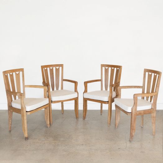 Set of 4 French Oak Armchairs by Guillerme et Chambron
