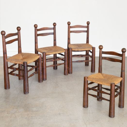 French Wood and Woven Chairs by Charles Dudouyt, Set of 4