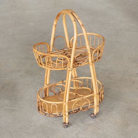 Italian Rattan Bar Cart