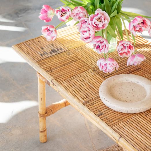 French Rattan Side Table by Audoux Minet