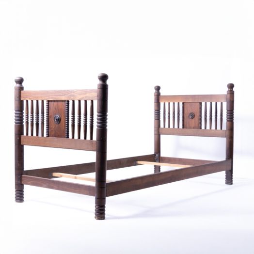 1940's French Carved Wood Bed by Charles Dudouyt