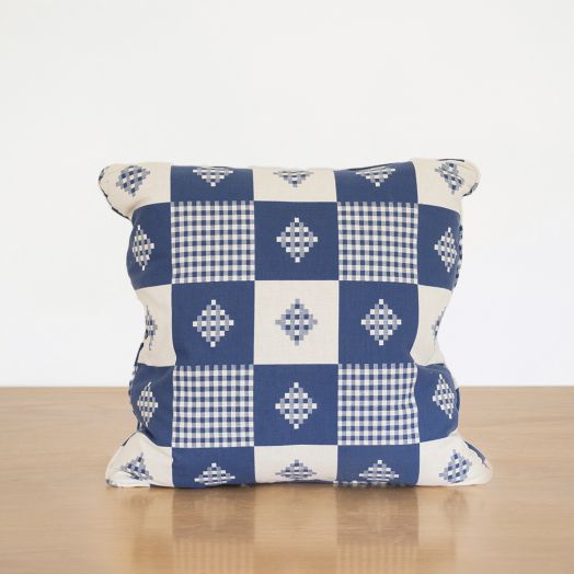 Blue and White Plaid Pillow, 22"