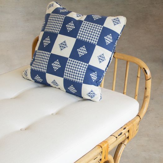 Blue and White Plaid Pillow, 22"