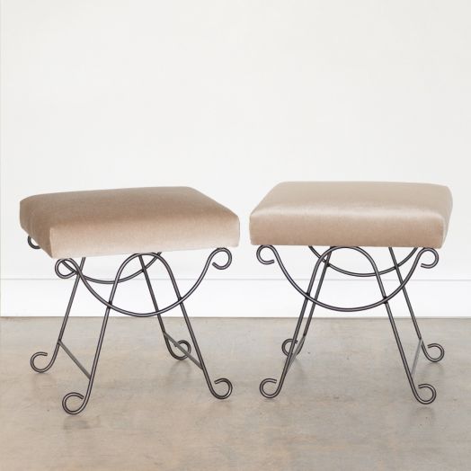 Panoplie Iron Loop Stool, Brown Mohair