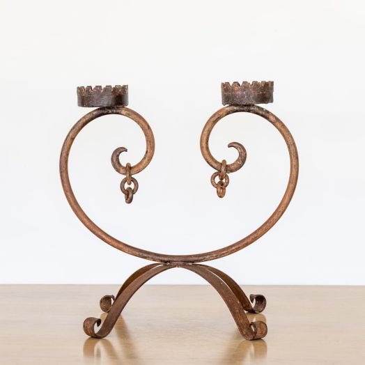 Brutalist French Iron Two-Arm Candlestick