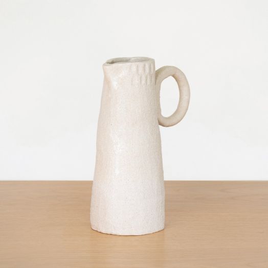 Ceramic Pitcher with Circle Handle, White