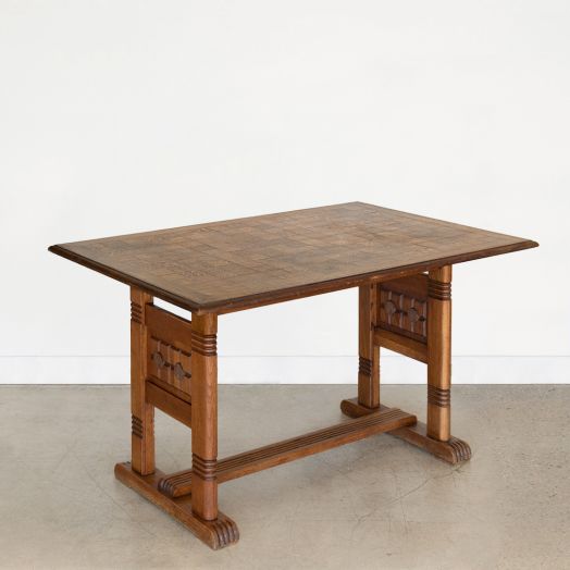 Large Art Deco Oak Table by Charles Dudouyt