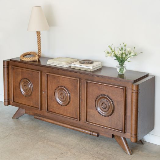 Long French Oak Sideboard by Charles Dudouyt