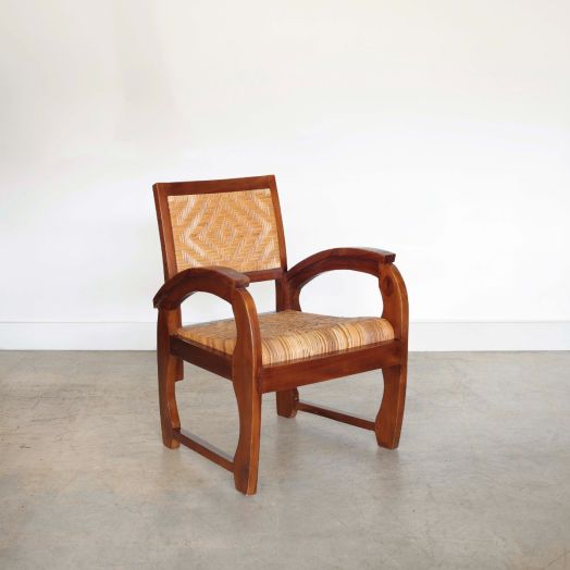 French Art Deco Wood and Woven Chair
