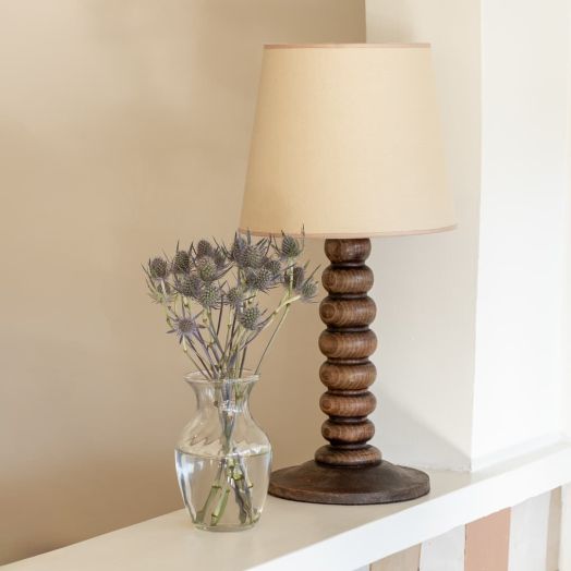 French Ribbed Wood Table Lamp