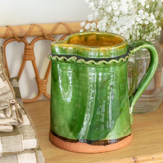 French Green Ceramic Pitcher