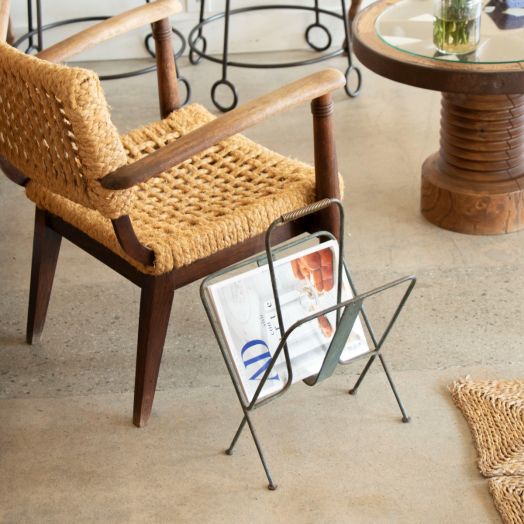 Iron Magazine Rack in the Style of Jacques Adnet