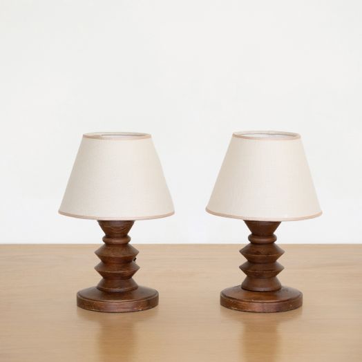 Petite French Carved Wood Table Lamp