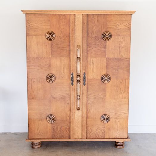 1940s French Carved Wood Cabinet by Charles Dudouyt