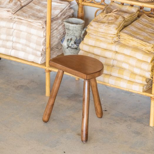 Short French Wood Tripod Stool