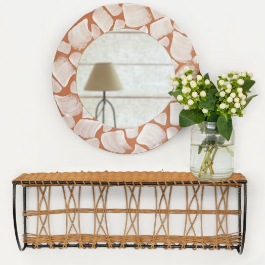 French Wicker and Iron Wall Shelf