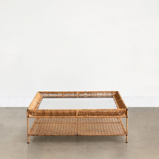 French Rattan and Glass Coffee Table