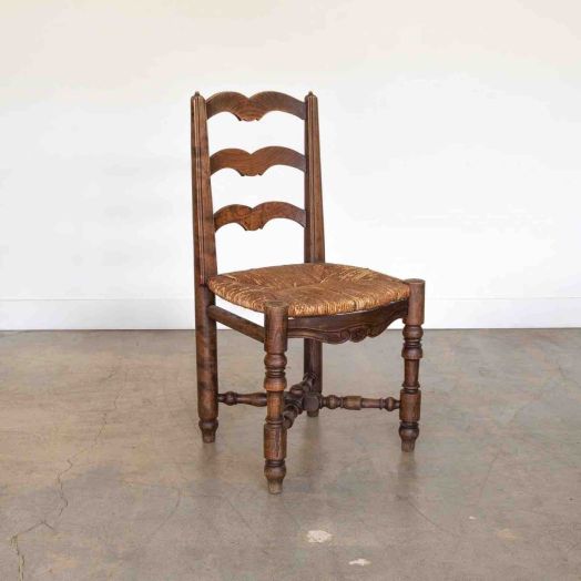 French Carved Wood and Woven Chair