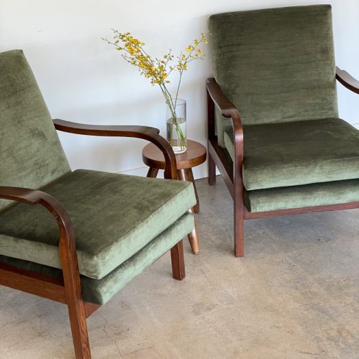 Pair of Italian Velvet and Wood Armchairs