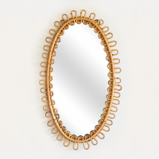 Italian Oval Rattan Mirror