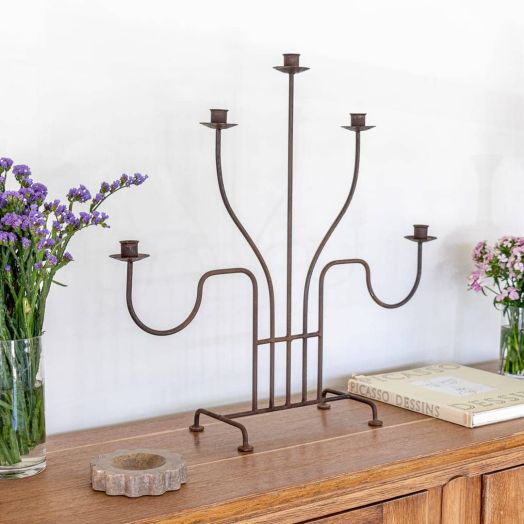 Large French Iron Five-Arm Candelabra