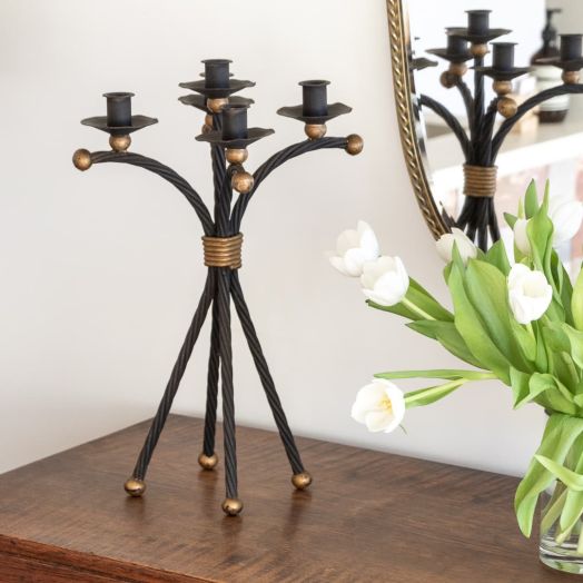 French Twisted Iron 5-Arm Candelabra