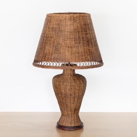 Large French Woven Wicker Lamp