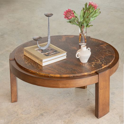 Large French Wood and Stone Coffee Table