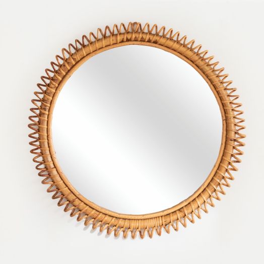 Large Circular Spiral Rattan Mirror