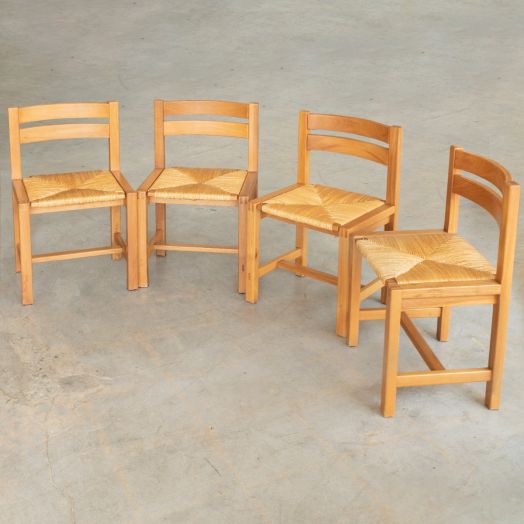 French Wood and Woven Chairs by Maison Regain, Set of 4