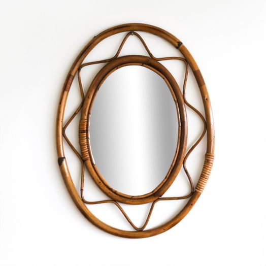 Italian Rattan Oval Mirror