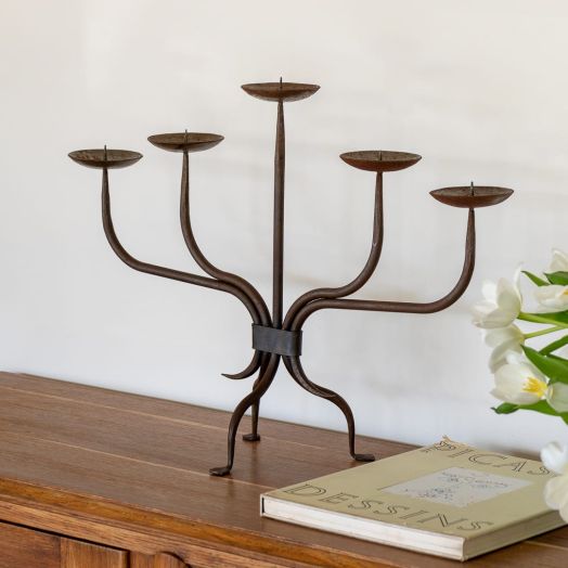 French Iron Five-Arm Candelabra