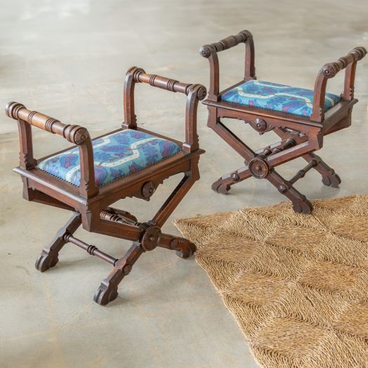 Pair of French Carved Wood Stools