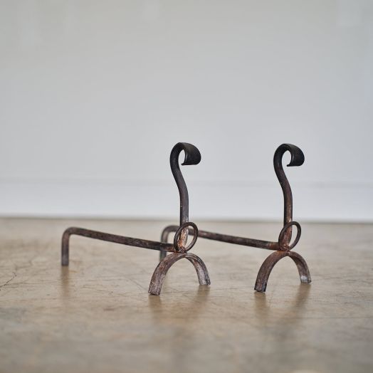 Pair of French Brutalist Iron Andirons