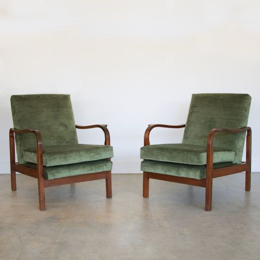 Pair of Italian Velvet and Wood Armchairs
