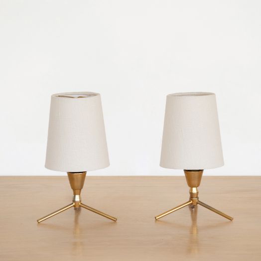 Pair of Petite French Brass Tripod Lamps - ON HOLD