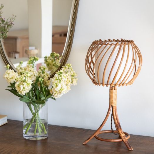 French Rattan Orb Table Lamp