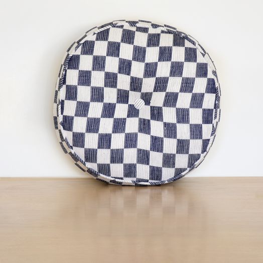 Blue Checkered Circle Pillow