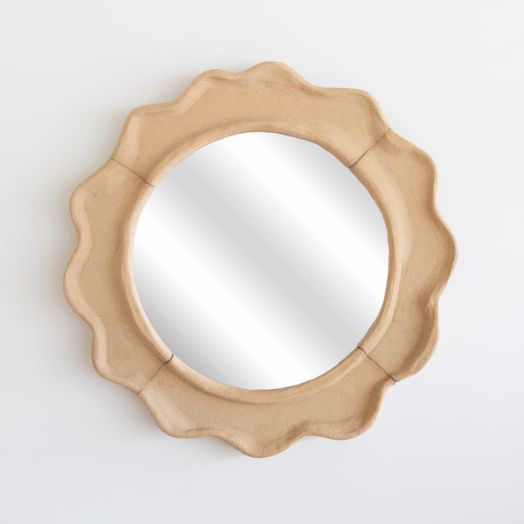 Circular Ceramic Wavy Mirror, Sandy
