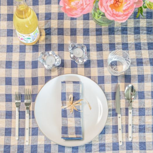 Vintage Gingham Tablecloth, Blue