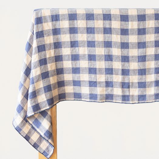 Vintage Gingham Tablecloth, Blue X-Large