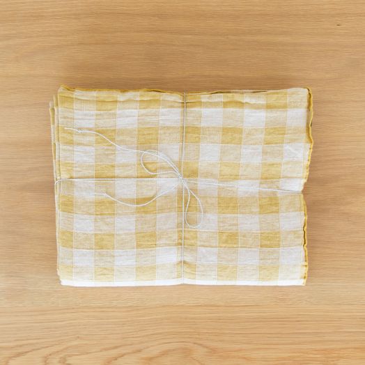 Vintage Gingham Tablecloth, Yellow