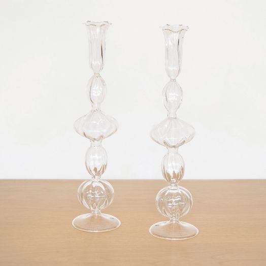 Blown Glass Candlestick with Flat Ball