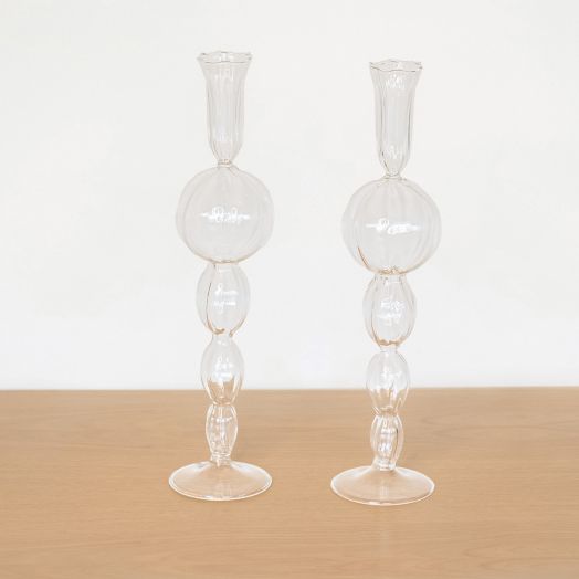 Blown Glass Candlestick with Large Ball