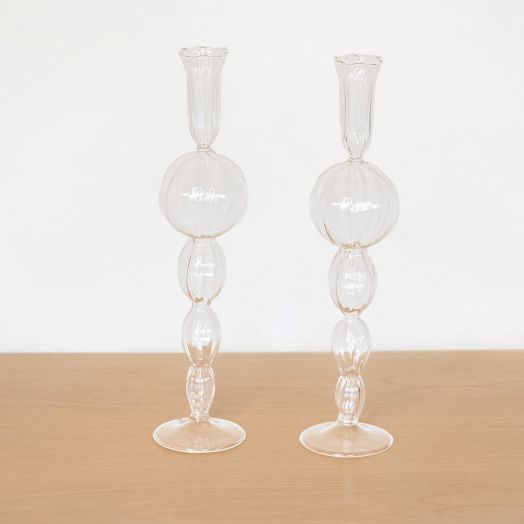 Blown Glass Candlestick with Large Ball - ON HOLD